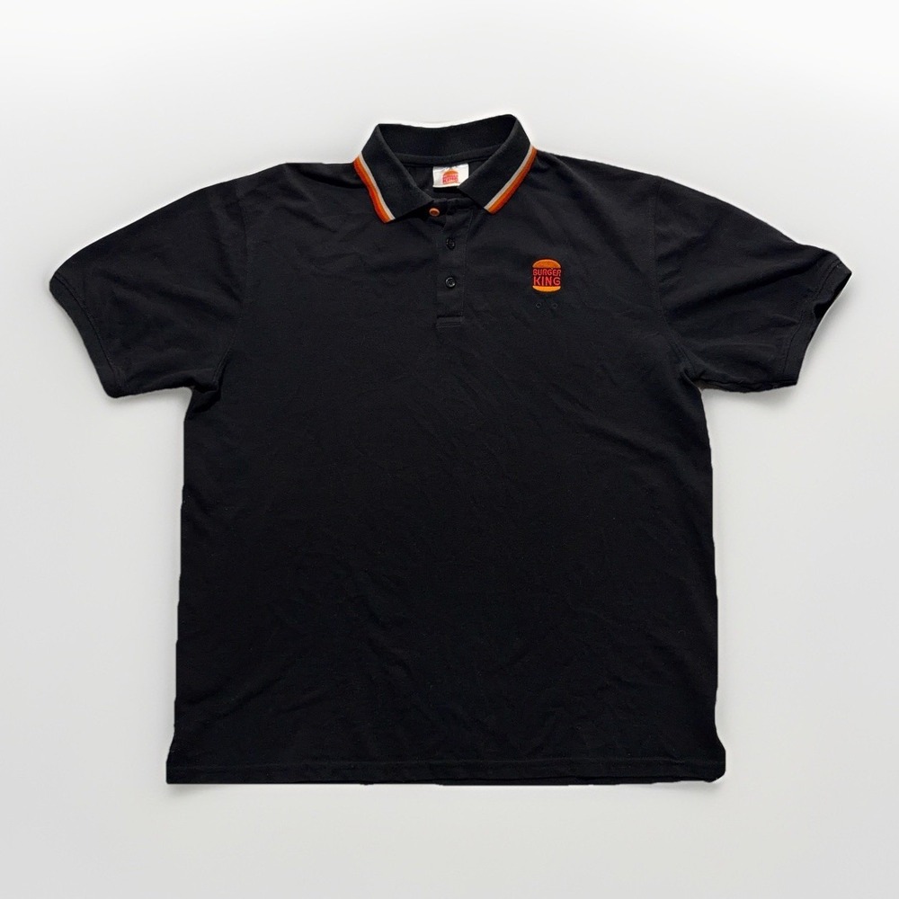 Burger King Polo Shirt Adult L Black Employee Uniform Fast Food Logo Work Wear